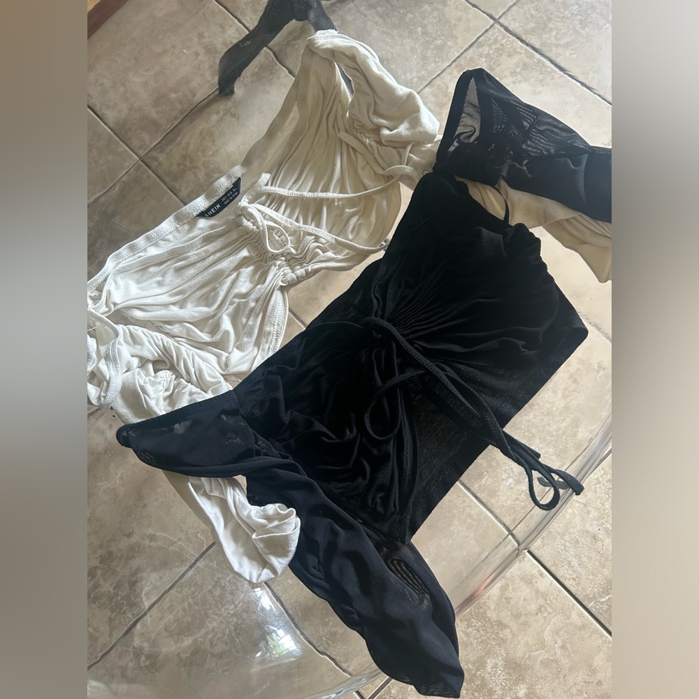 SHEIN Black and Cream Mesh Dress Set